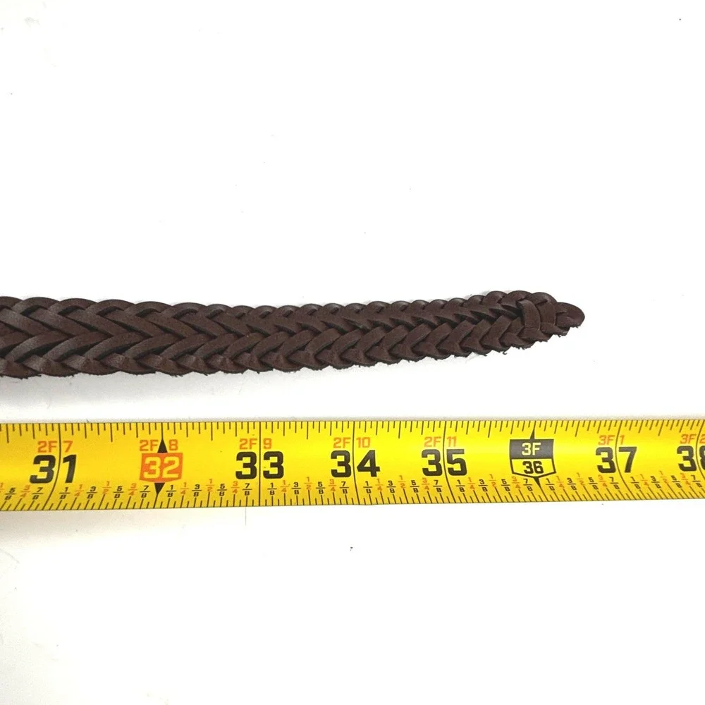 Braided Belt Unisex 34 Brown Woven Vegan Leather Bronze Buckle Classic Western